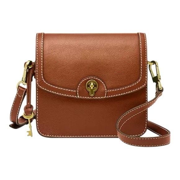Fossil Handbags - FOSSIL Brown Leather Crossbody Bag Ainsley Flap
